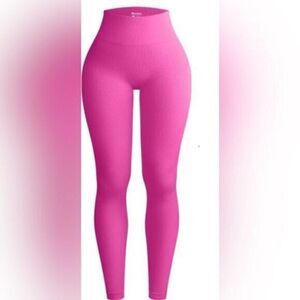 NWOT OOQ Women’s Pink Ribbed Ankle Athletic Yoga Leggings - Size Large